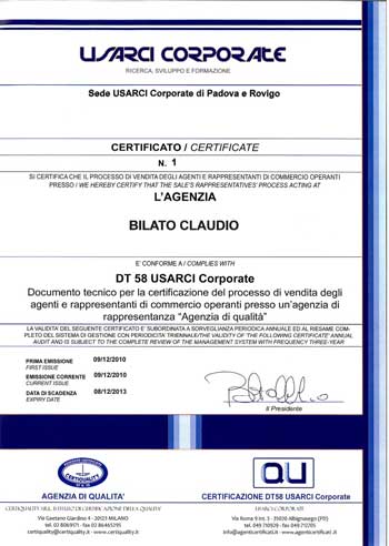 Primo certificato Agenzia di Qualità DT 58